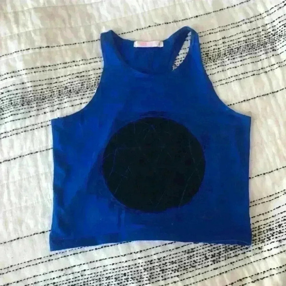 Ardene Blue Geometric  Triangle Handmade Ink Art to Wear Print Tank Top Small - Picture 8 of 10